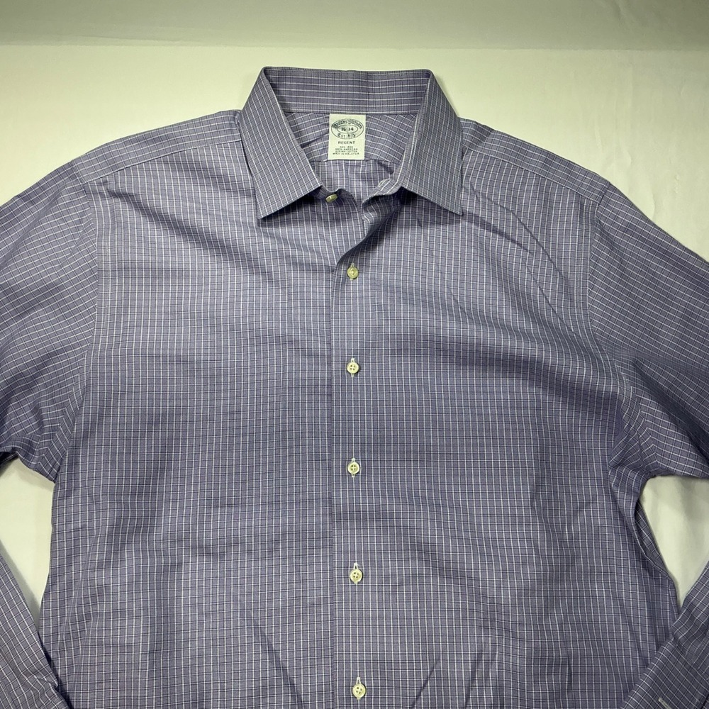 Brooks Brothers Regent Dress Shirt Purple Plaid Non-Iron Supima‎ Cotton 16-34